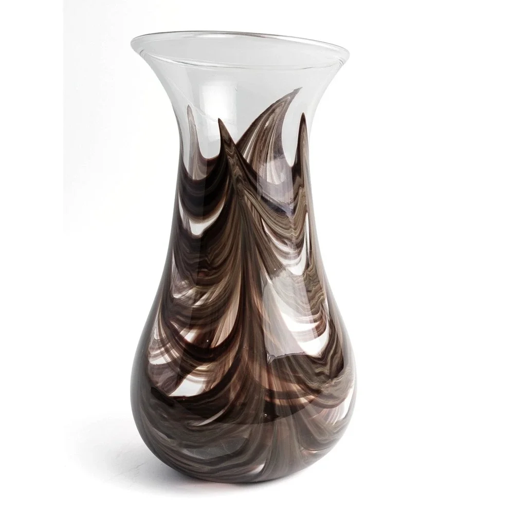 Vintage Adrian Sankey Art Glass Vase Brown Swirl Hand Blown England